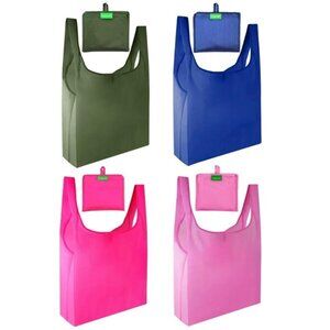 Gogooda Set of 4 Foldable Pocket Packable Shoulder Shopper Tote Bag/Multi-Color